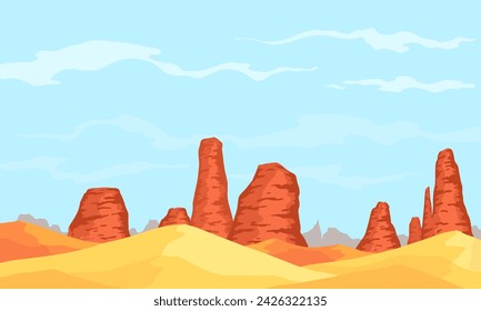 Desierto con montañas. Vista panorámica y exterior sobre la naturaleza salvaje. Paisaje y viaje, viajes y África, tema turístico