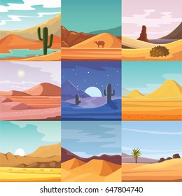 Desert mountains sandstone wilderness landscape background dry under sun hot dune scenery travel vector illustration.