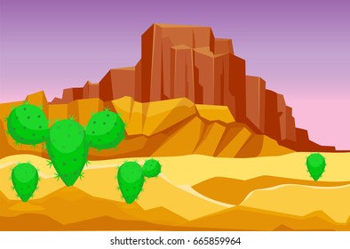 Desert mountains sandstone wilderness landscape background dry under sun hot dune scenery travel vector illustration.