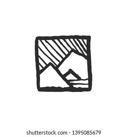 Desert mountains. Simple hand-drawing logo template made with brush isolated on white.