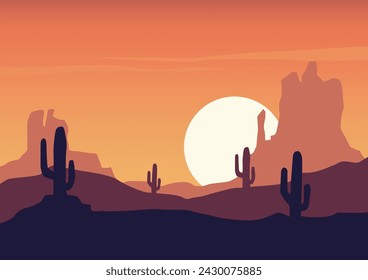 desert natural landscape. Vector illustration in flat style.