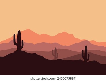 desert natural landscape. Vector illustration in flat style.