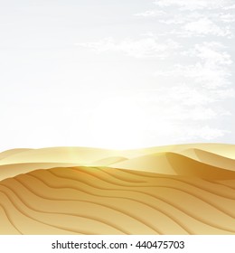Desert nature landscape with blue sky. Dunes background.