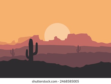 Desert nature landscape. Vector illustration in flat style.