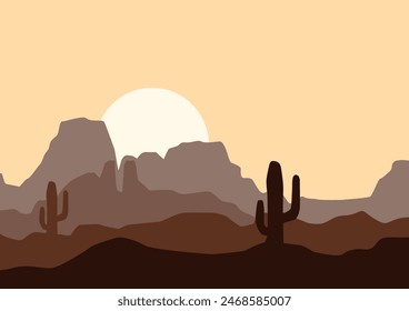 Desert nature landscape. Vector illustration in flat style.