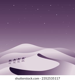 Desert at night, flat landscape, simple drawing, perfect illustrations