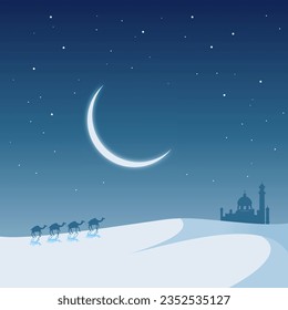 Nachts Wüste, flache Landschaft, einfache Zeichnung, perfekte Illustrationen