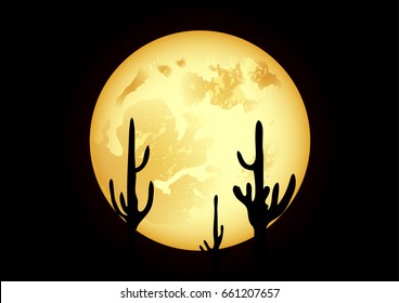 Desert Night Full Moon Cacti Stock Vector Royalty Free 661207657