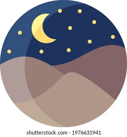 Desierto por la noche, ilustración de icono, vector sobre fondo blanco