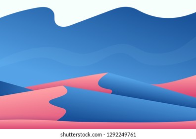 Desert at night landscape, Galaxy space alien galaxy in red ping and dark blue colors concept vector illustration.