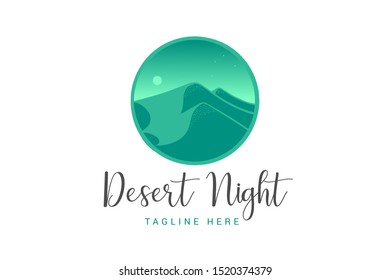 desert night logo vector template in gradient turquoise color