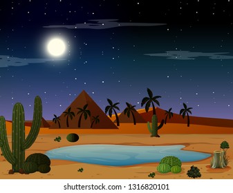 Ilustración de la escena nocturna del desierto
