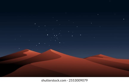 Ilustração do cenário da noite do deserto com estrelas