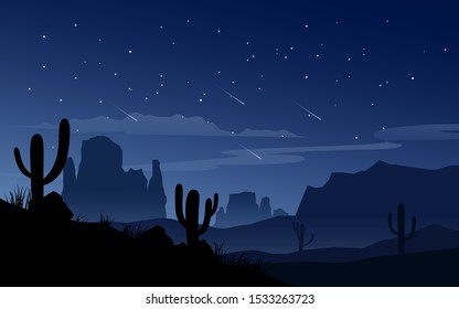 Desert Night Sky With Falling Stars