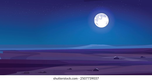 Desert night sky with full moon and stars