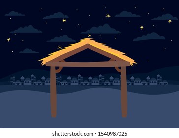 desert night with stable landscape scene icon vector illustration design