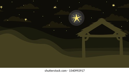 desert night with stable landscape scene icon vector illustration design