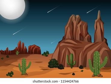 Desert At Night Time Scene Illustration