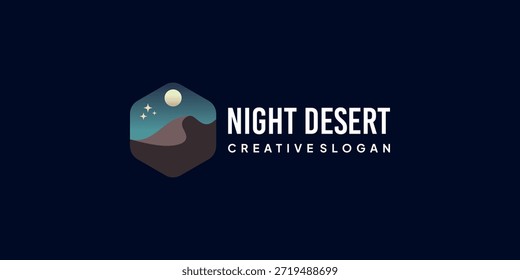 Plantilla del símbolo del logotipo del Vector nocturno del desierto con la luna y las estrellas Diseño minimalista