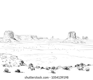 Desert of North America Arizona. Chihuahuan. Hand drawn sketch vector illustration.