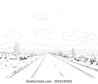 Desert of North America Arizona. Chihuahuan. Hand drawn sketch vector illustration.