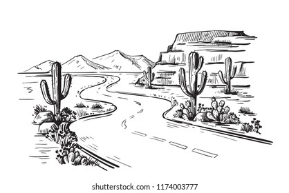 Desert North America Arizona. Hand drawn vector