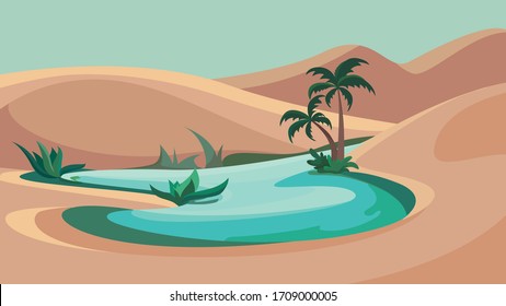 Desert oasis landscape. Beautiful nature scenery.