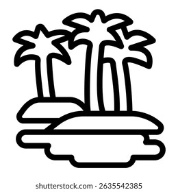 Desert oasis line icon, arabian desert concept. Vector graphics. Palm tree forest and water lake, mirage sign on white background, style mobile or design