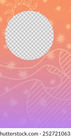 Desert oasis orange purple gradient story template. Stars and sand landscape. Stock vector illustration in hand drawn style.