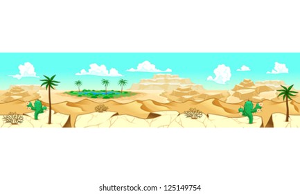 Desert with oasis. The sides repeat seamlessly for a continuous animation.