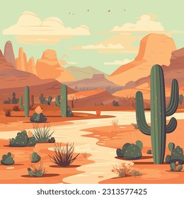 desert oasis. a stunning image capturing the allure of cacti amidst a serene landscape, perfect for a postcard