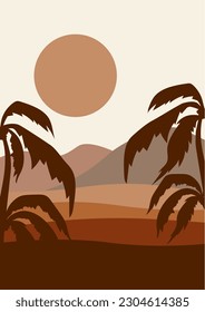 Desert oasis under sunlight minimalistic printable illustration.