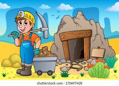 Désert avec vieux thème de mine 2 - illustration vectorielle eps10.