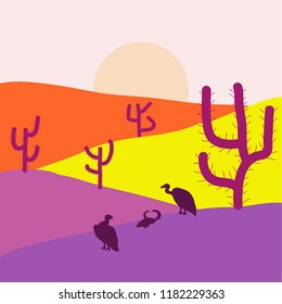 Desert on neutral, violet and yellow background for your web and mobile app design, Desert logo concept. Vector illustration.