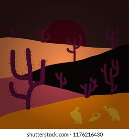 Desert on orange, brown and black background for your web and mobile app design, Desert logo concept. Vector illustration.
