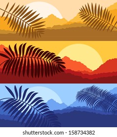 Desert palm trees wild sand dunes nature landscape illustration background vector