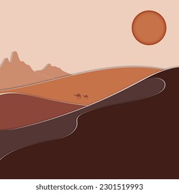 Wüstenpapier in Landschaft geschnitten, Hintergrund-Papier Art-Stil.Vektorgrafik.