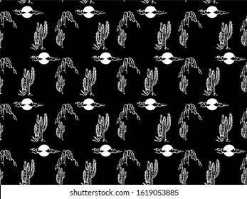 desert pattern cactus at sunset black white