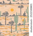 desert pattern feel the sunset. Joshua tree with cactus pattern. summer pattern design in desert theme. mountain pattern design. apparel fabric textile background