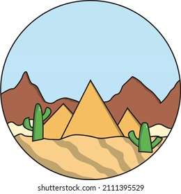 Vector de imagen del desierto, pirámides detrás del cactus