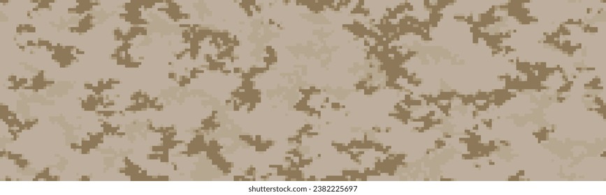Desert pixel camo seamless pattern. Digital mosaic camouflage with squares texture. Vector digcam background