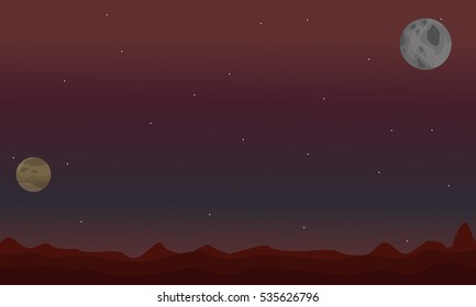 Desert and planet at night space landscape