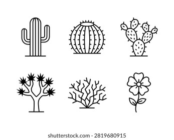 Desert Plant Icon Set Minimalist Cactus and Succulent Outlines