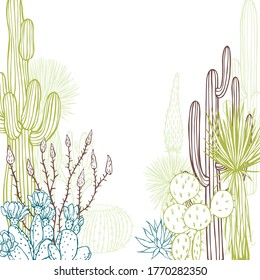 Desert plants, cacti. Vector background. Sketch  illustration.