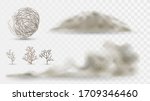 Desert plants and dust, arid climate elements on a white background, tumbleweed and sandstorms