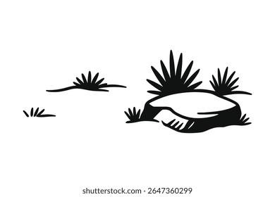 Desert Plants and Rock Formation Silhouette Vector Illustration Design