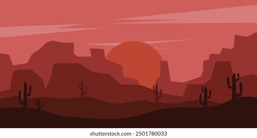 desert poster abstract background with wild cactus scenic landscape, vector illustration design graphic template