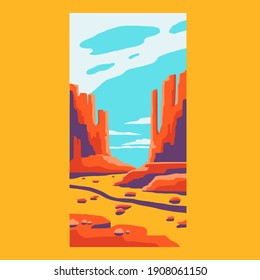 Afiche del desierto. Dibujo de montaña abstracto, estampado de camisetas de arte natural, arte de aventura vintage al aire libre, ilustración vectorial