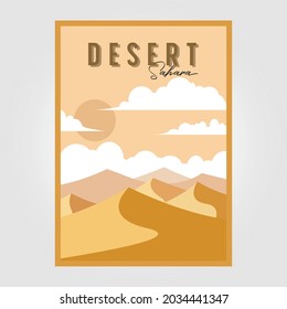 Desert Poster Background Landscape View Vintage Illustration Vector Design