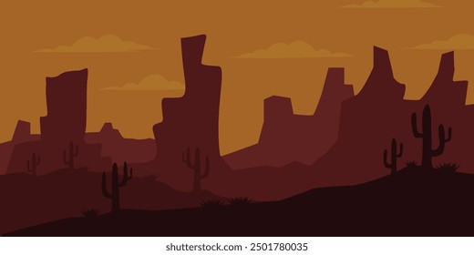 desert poster landscape with cactus and mountain, nature scene vector illustration design